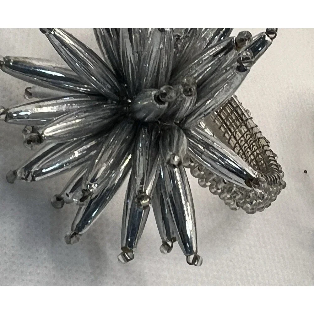 8 Z Gallerie Starburst Napkin Rings Beaded silver snowflake Chrome glam